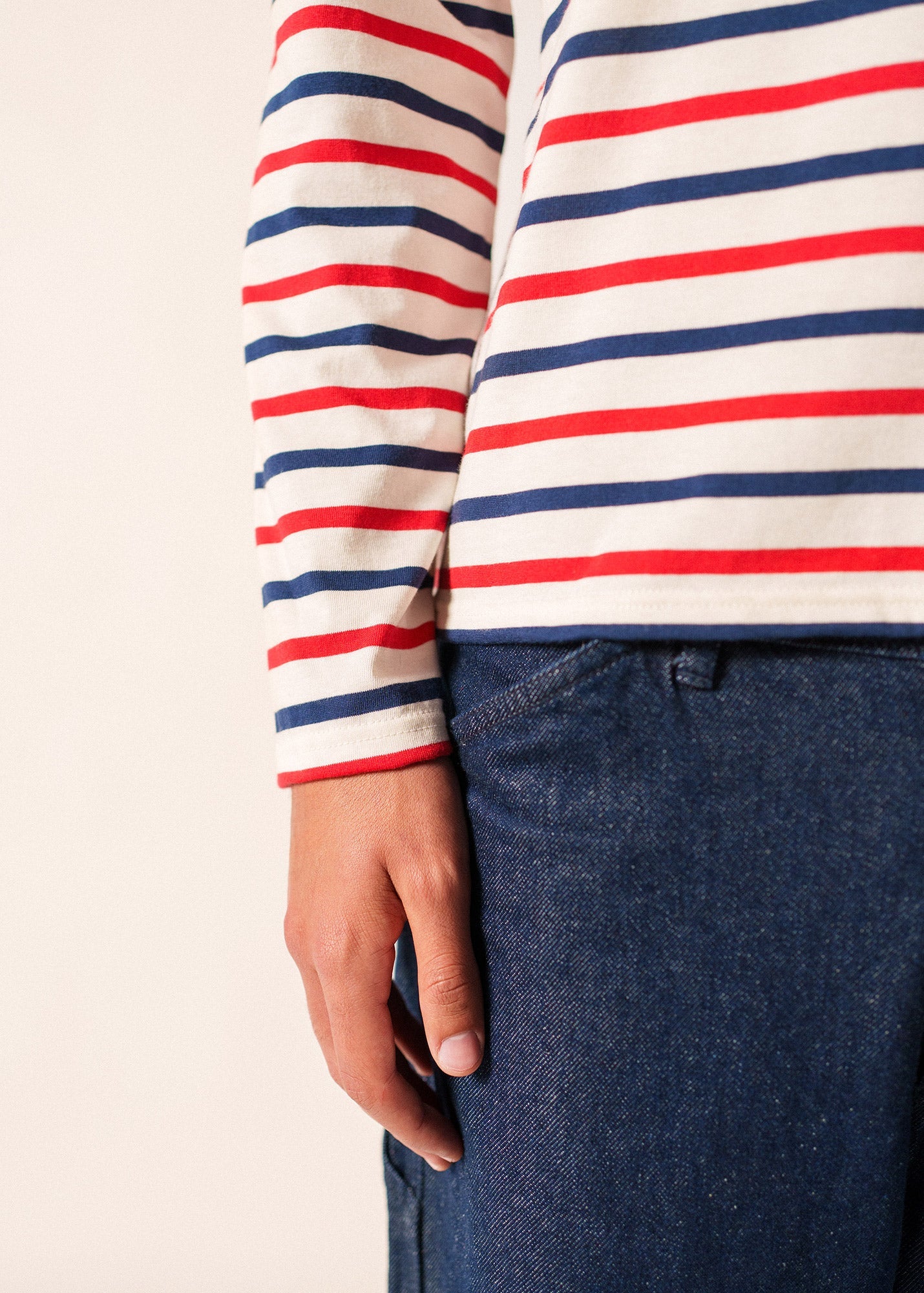 MINQUIERS MODERN TRI Tri-Color Breton Shirt (ECRU / NAVY / RED)