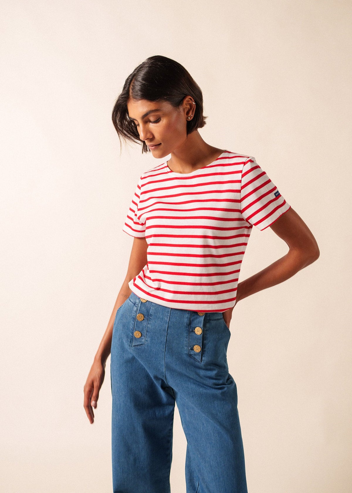 ETRILLE II Nautical Striped Tee (WHITE / RED)
