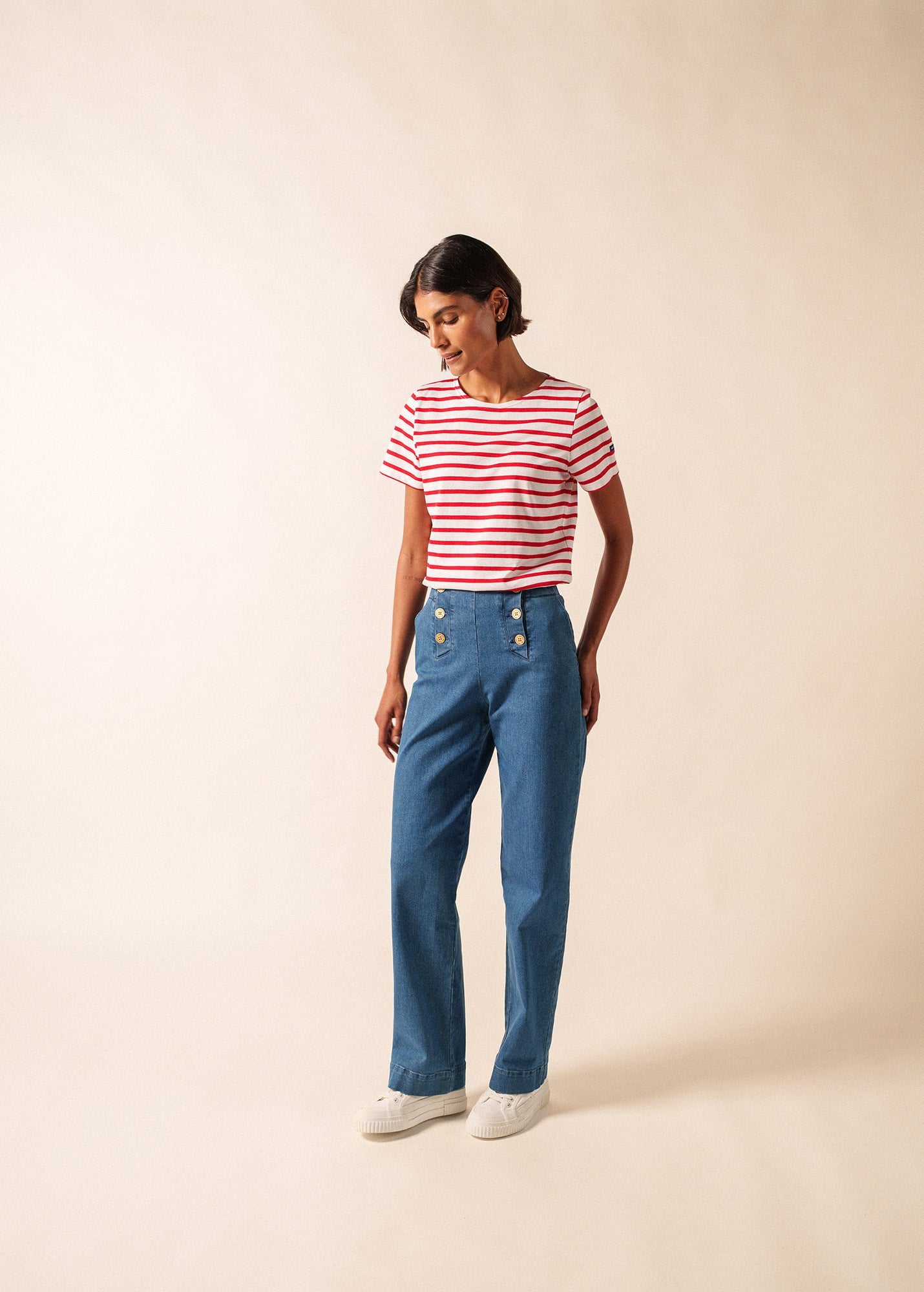 ETRILLE II Nautical Striped Tee (WHITE / RED)