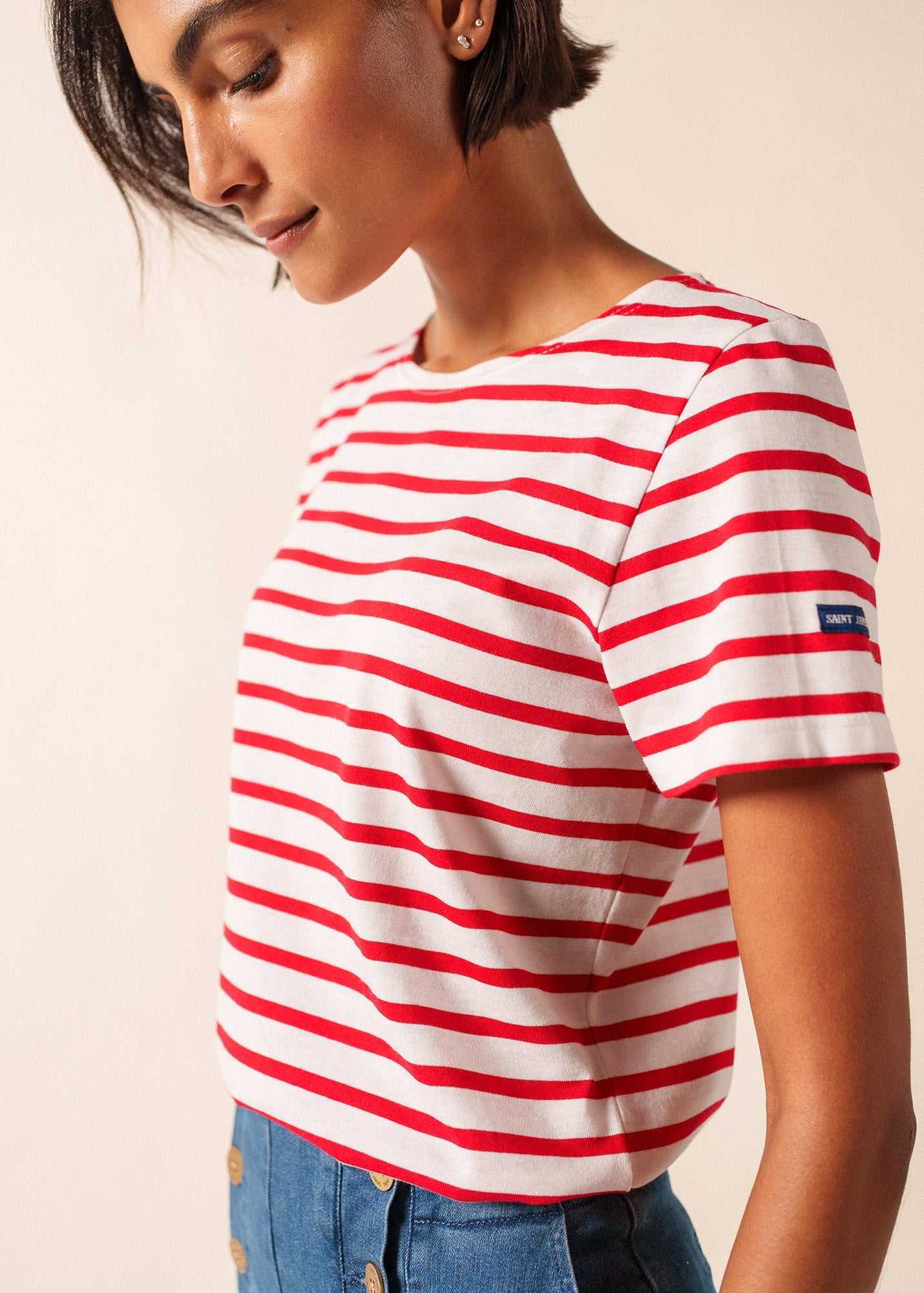ETRILLE II Nautical Striped Tee (WHITE / RED)