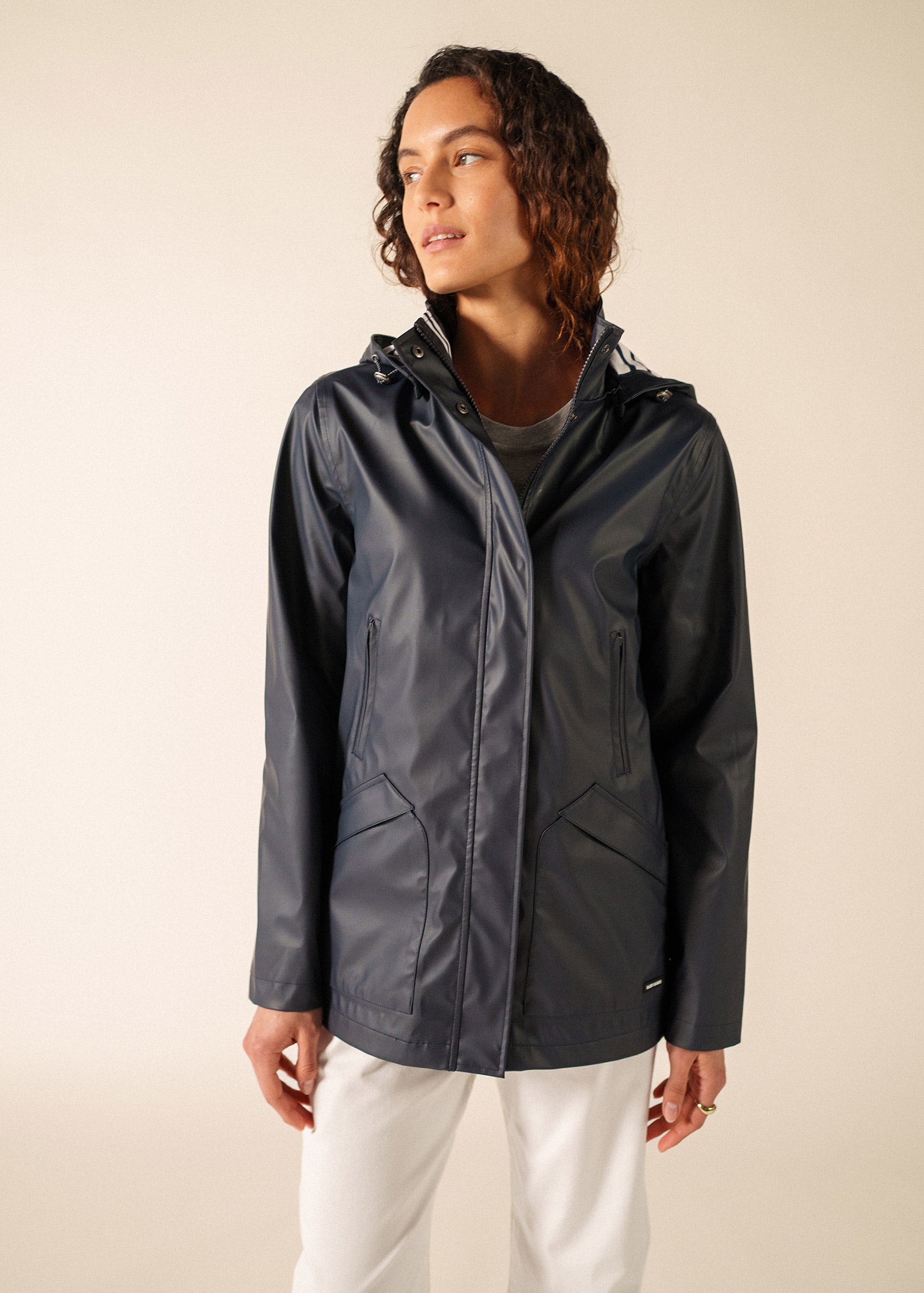 ST MORGANE Hooded Raincoat  (NAVY)