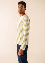 MINQUIERS MODERN Breton Shirt (WHITE / SAGE OLIVE)
