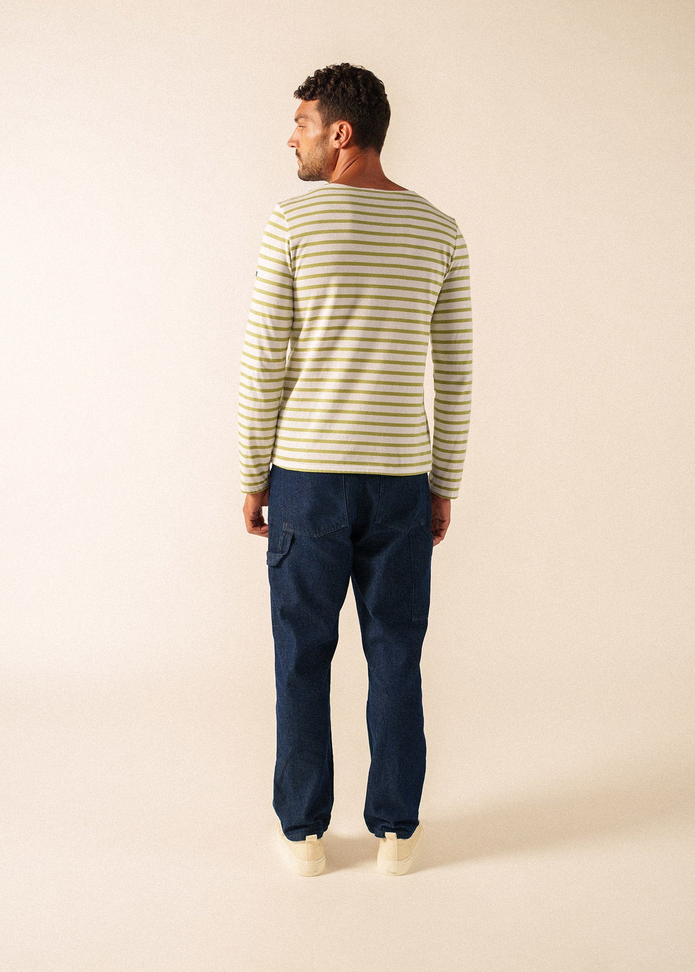 MINQUIERS MODERN Breton Shirt (WHITE / SAGE OLIVE)