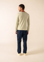 MINQUIERS MODERN Breton Shirt (WHITE / SAGE OLIVE)