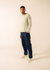 MINQUIERS MODERN Breton Shirt (WHITE / SAGE OLIVE)