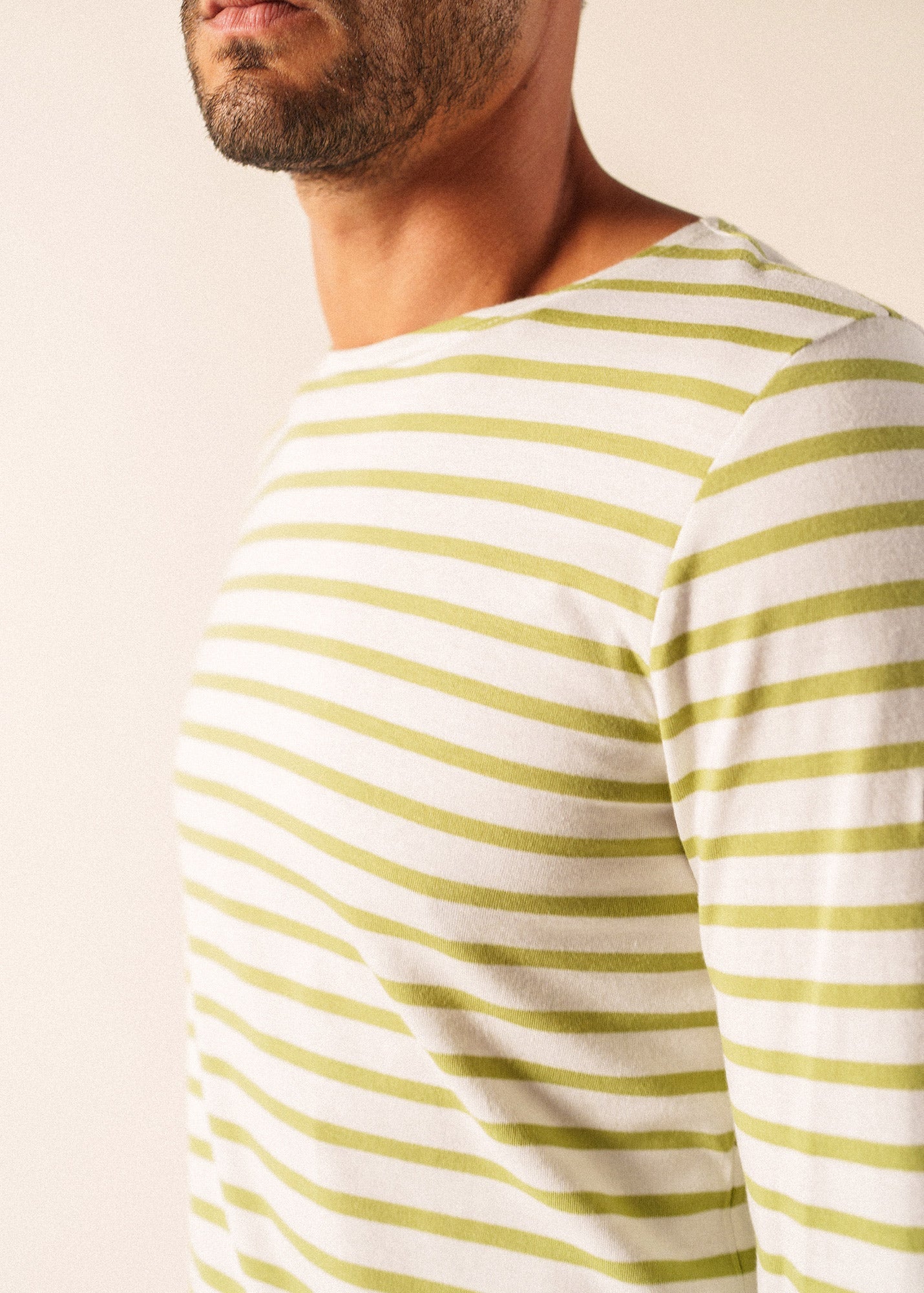 MINQUIERS MODERN Breton Shirt (WHITE / SAGE OLIVE)