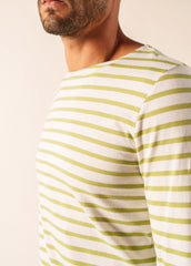 MINQUIERS MODERN Breton Shirt (WHITE / SAGE OLIVE)