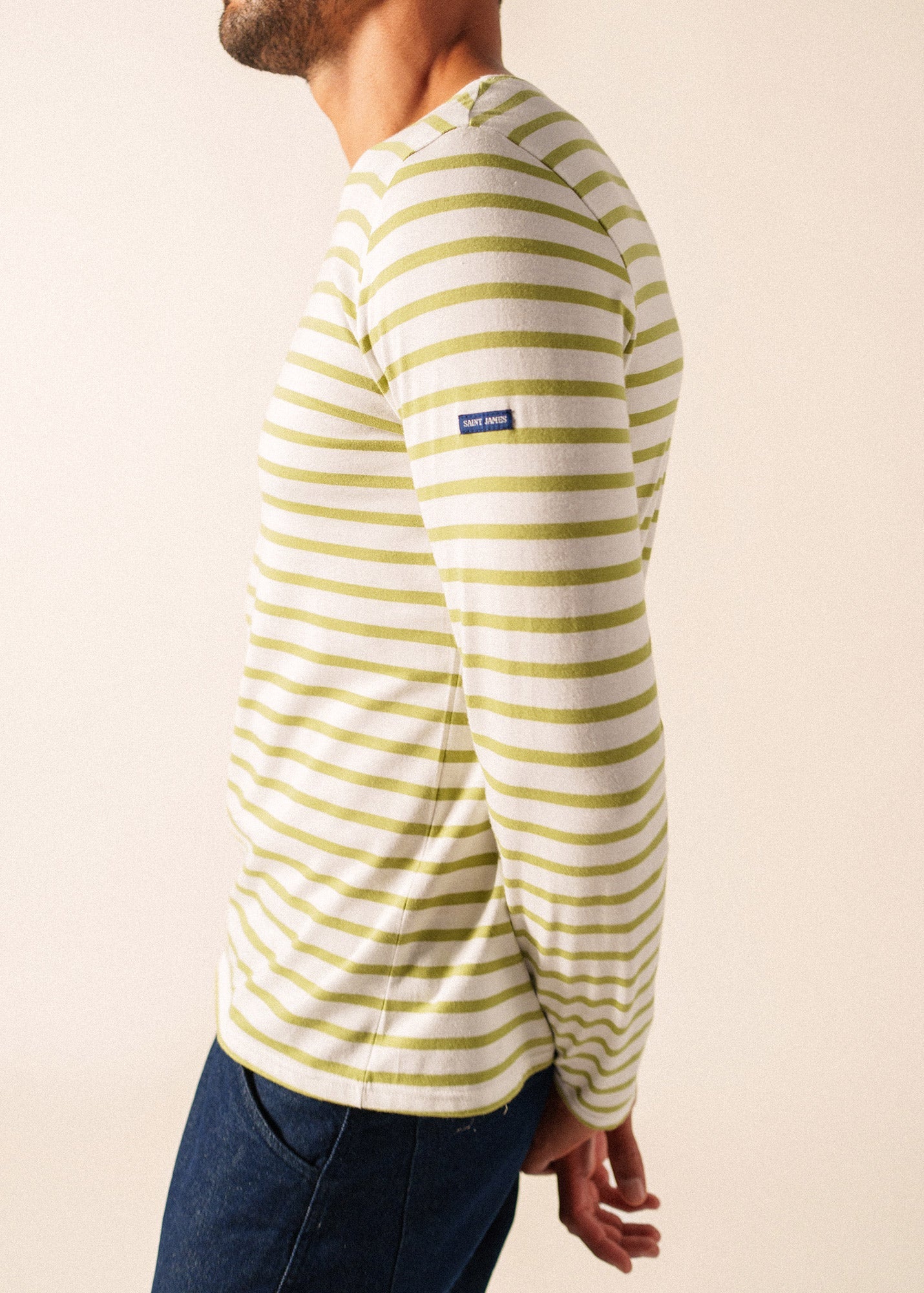 MINQUIERS MODERN Breton Shirt (WHITE / SAGE OLIVE)
