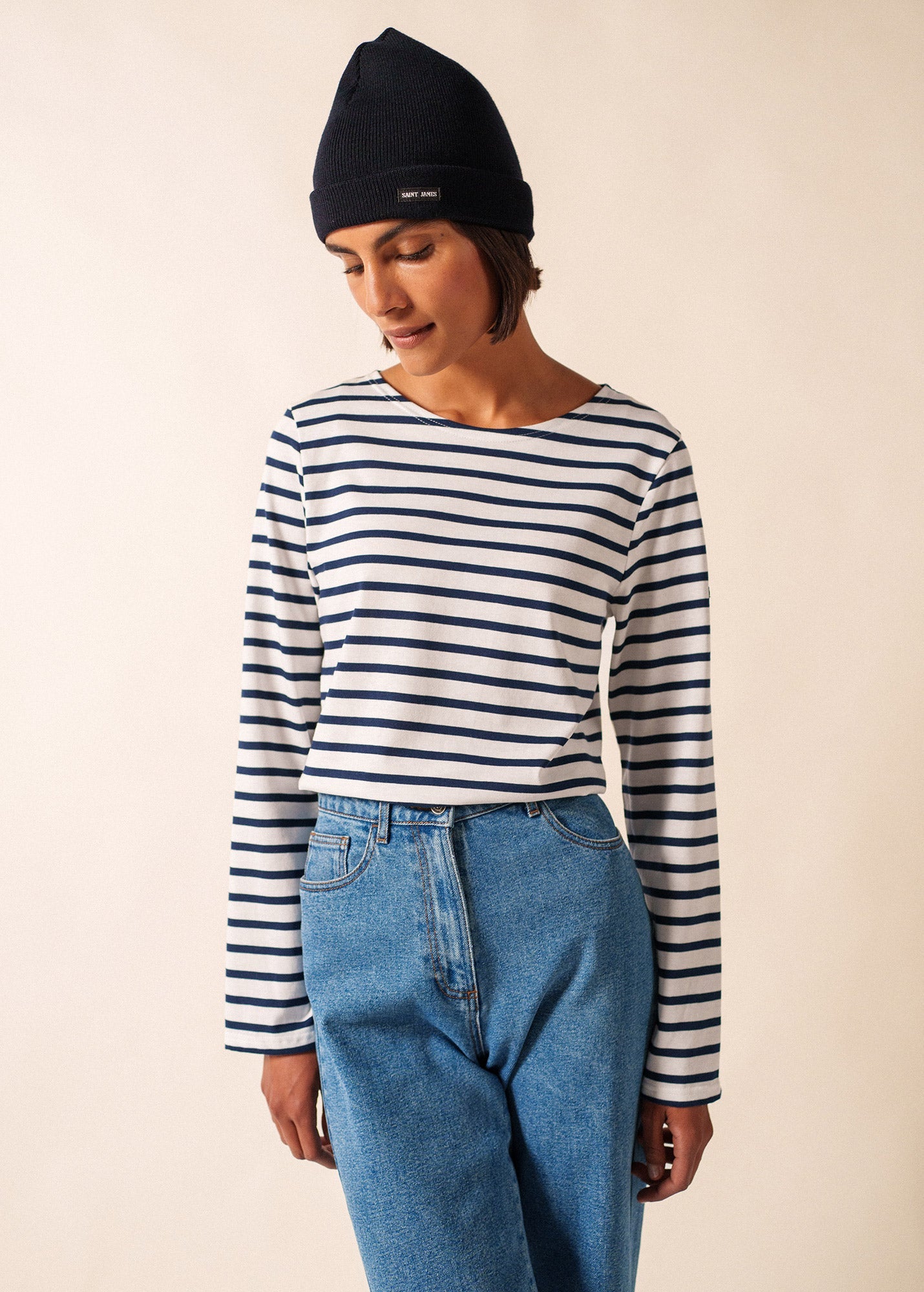 MINQUIERS MODERN Breton Shirt (WHITE / NAVY)
