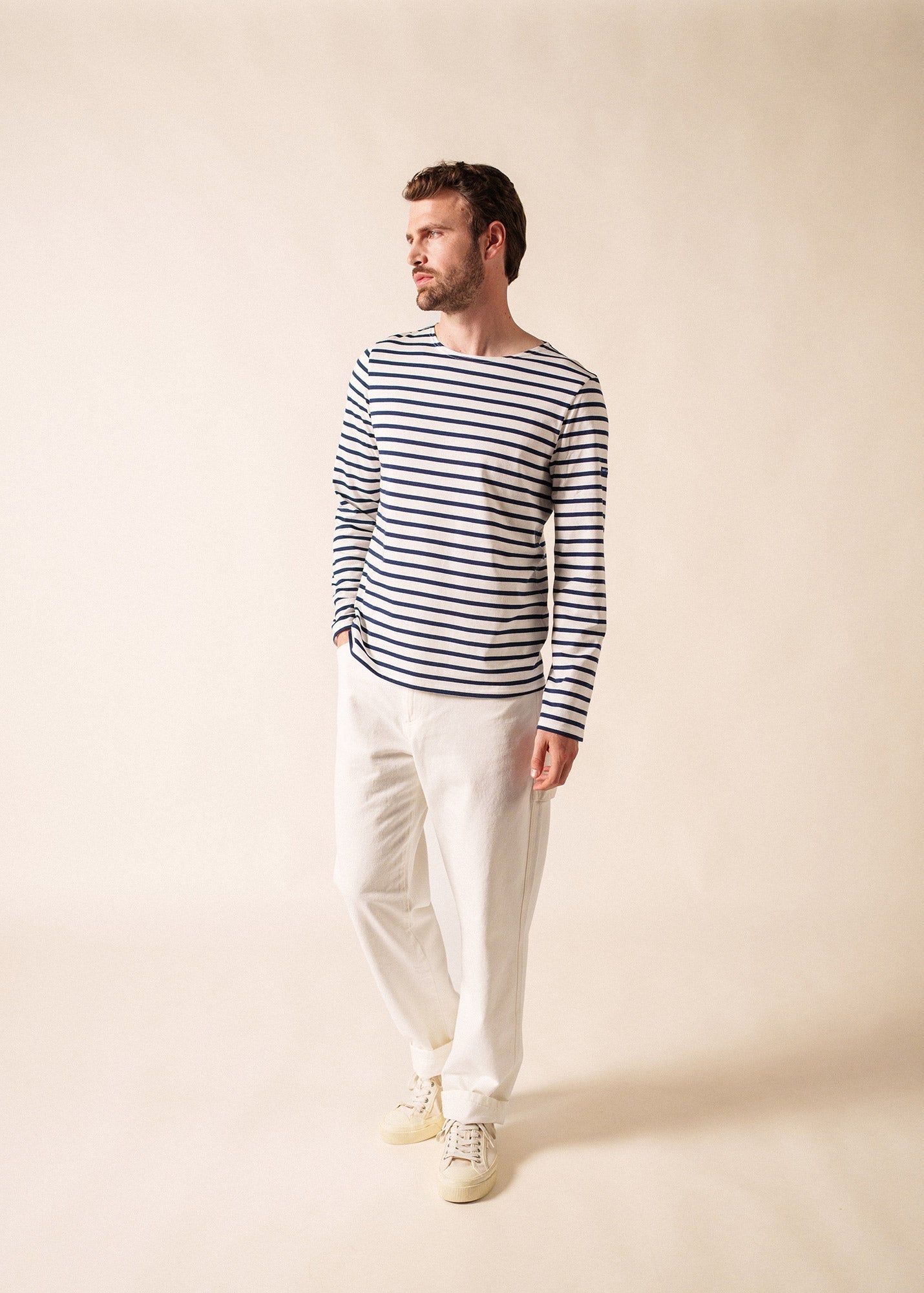 MINQUIERS MODERN Breton Shirt (WHITE / NAVY)