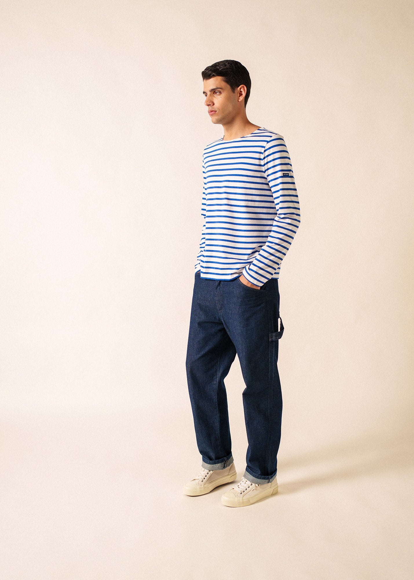MINQUIERS MODERN Breton Shirt (WHITE / ROYAL BLUE)