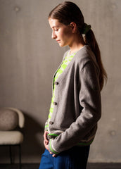 ANNECY Wool Cardigan (GRAY / NEON GREEN / IVORY)