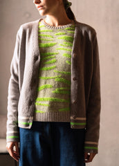 ANNECY Wool Cardigan (GRAY / NEON GREEN / IVORY)