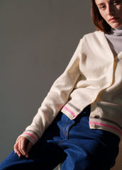 ANNECY Wool Cardigan (IVORY / BRIGHT PINK / GRAY)