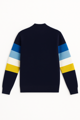 BARCARES - Quarter Zip Knit Cardigan for Men | 100% Wool (DARK BLUE / MULTI CAP)