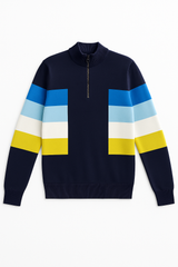 BARCARES - Quarter Zip Knit Cardigan for Men | 100% Wool (DARK BLUE / MULTI CAP)