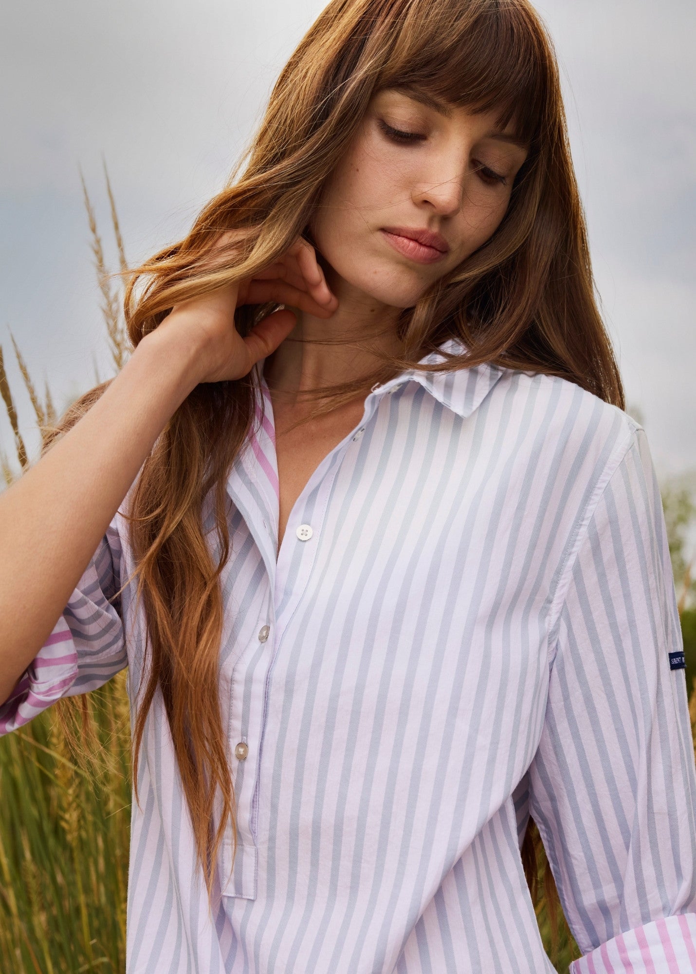 BENEDICTE II Pinstriped Shirt Dress (SKYLIGHT BLUE / WHITE / TEA ROSE PINK)
