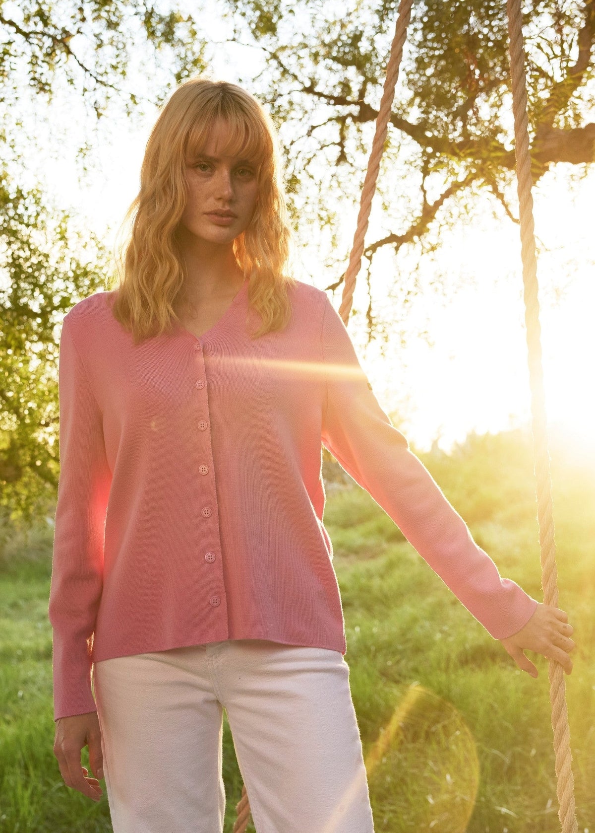 BREVANDS V-Neck Cardigan (TEA ROSE PINK)