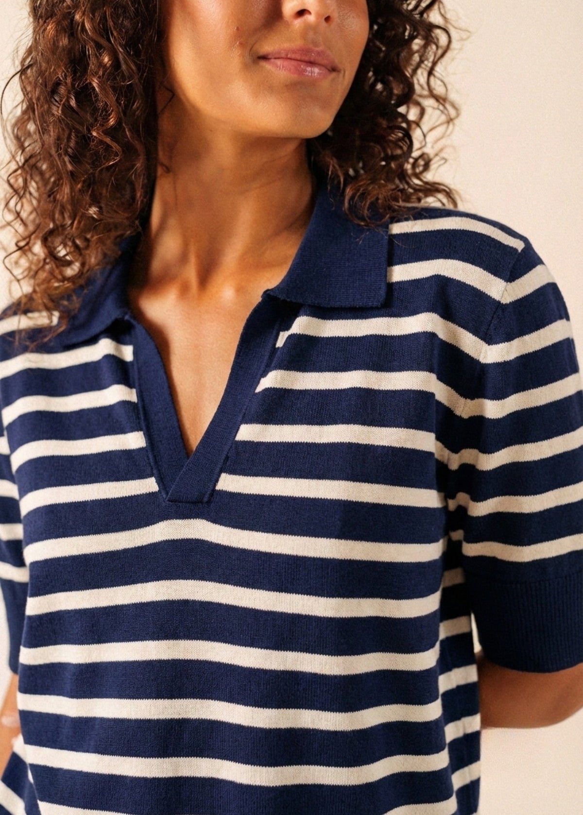 COIMBRA Striped Cotton & Cashmere Polo Sweater (NAVY / IVORY)