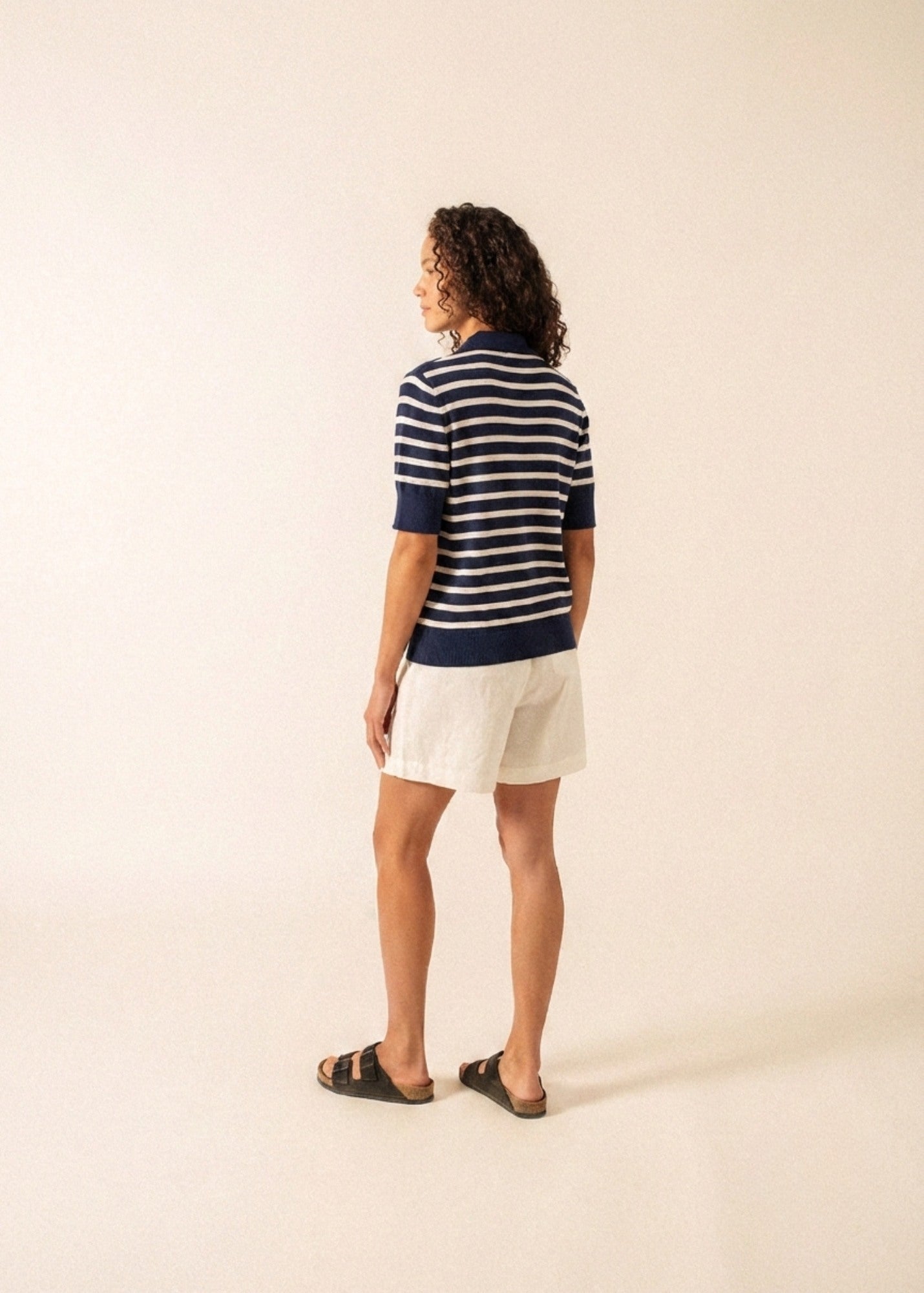 COIMBRA Striped Cotton & Cashmere Polo Sweater (NAVY / IVORY)
