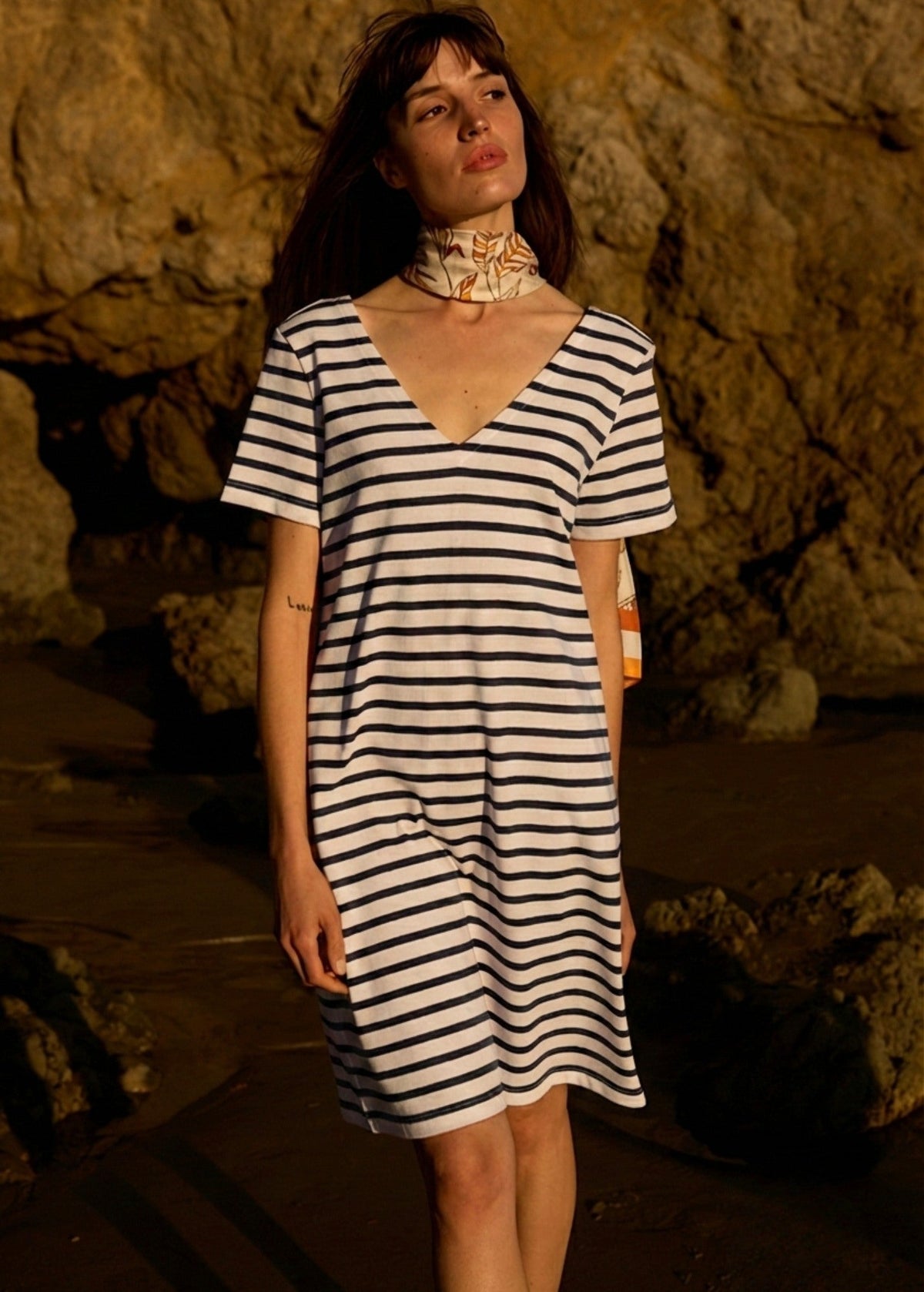 COUTAINVILLE V-Neck Nautical Dress (ECRU / NAVY)