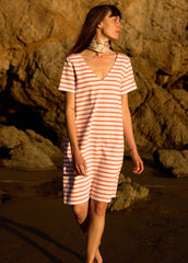 COUTAINVILLE V-Neck Nautical Dress (WHITE / CLAY)