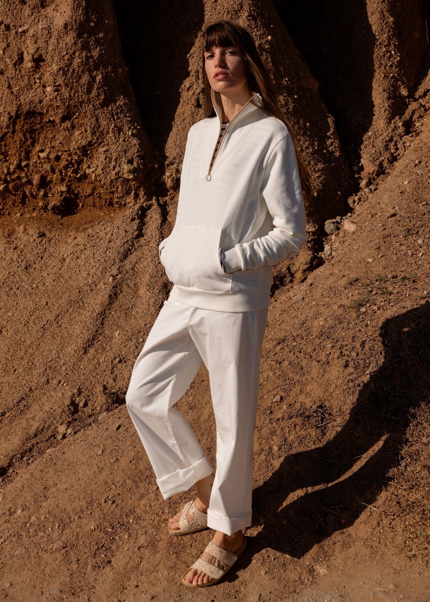 LOU Cotton Fleece Quarter-Zip Sweatshirt  (IVORY / SAIL CANVAS)