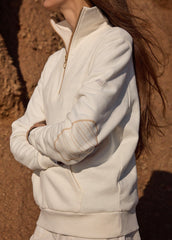 LOU Cotton Fleece Quarter-Zip Sweatshirt  (IVORY / SAIL CANVAS)