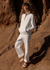 LOU Cotton Fleece Quarter-Zip Sweatshirt  (IVORY / SAIL CANVAS)