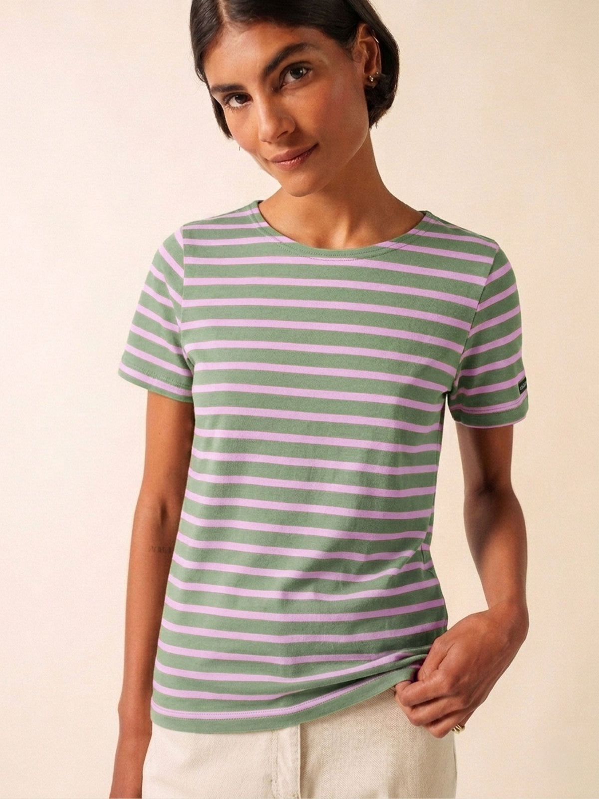 ETRILLE II Nautical Striped Tee (SAGE OLIVE / TEA ROSE PINK)