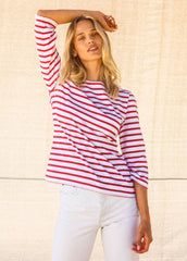 GALATHEE II Breton Striped Top  (WHITE / RED)