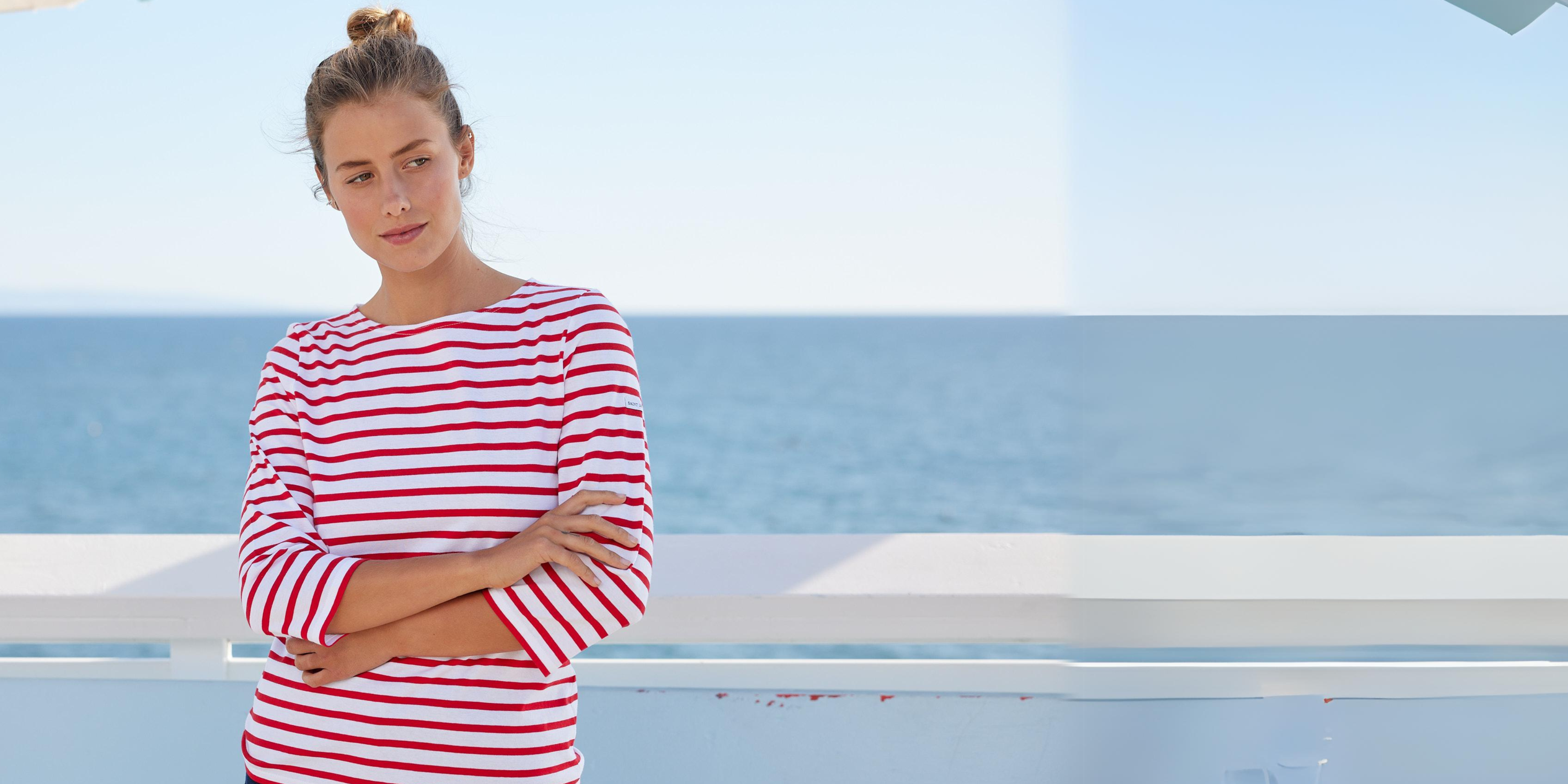 GALATHEE II Breton Striped Top  (WHITE / RED)