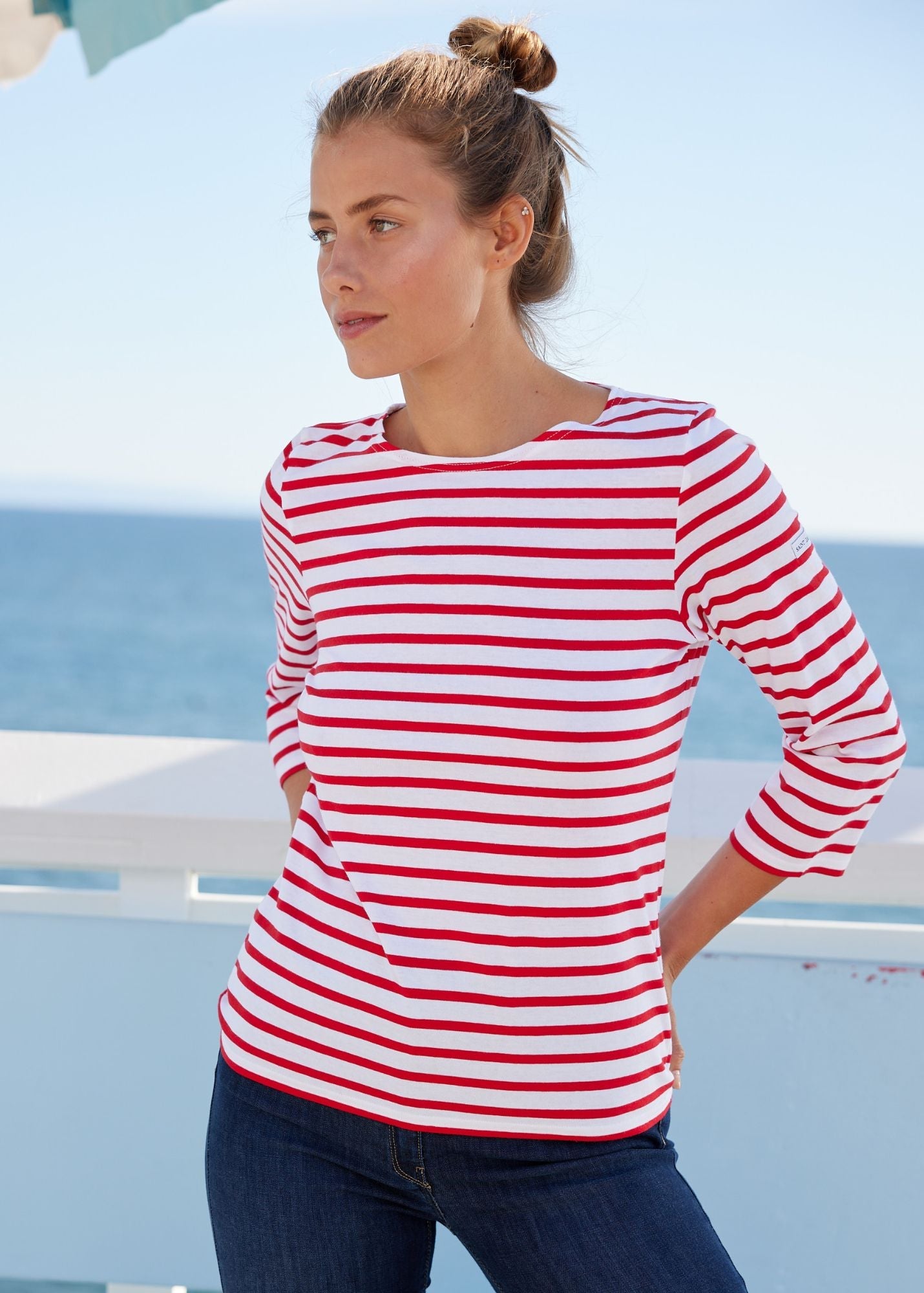 GALATHEE II Breton Striped Top  (WHITE / RED)