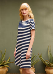 HAUTEVILLE Striped Dress (INDIGO / IVORY)