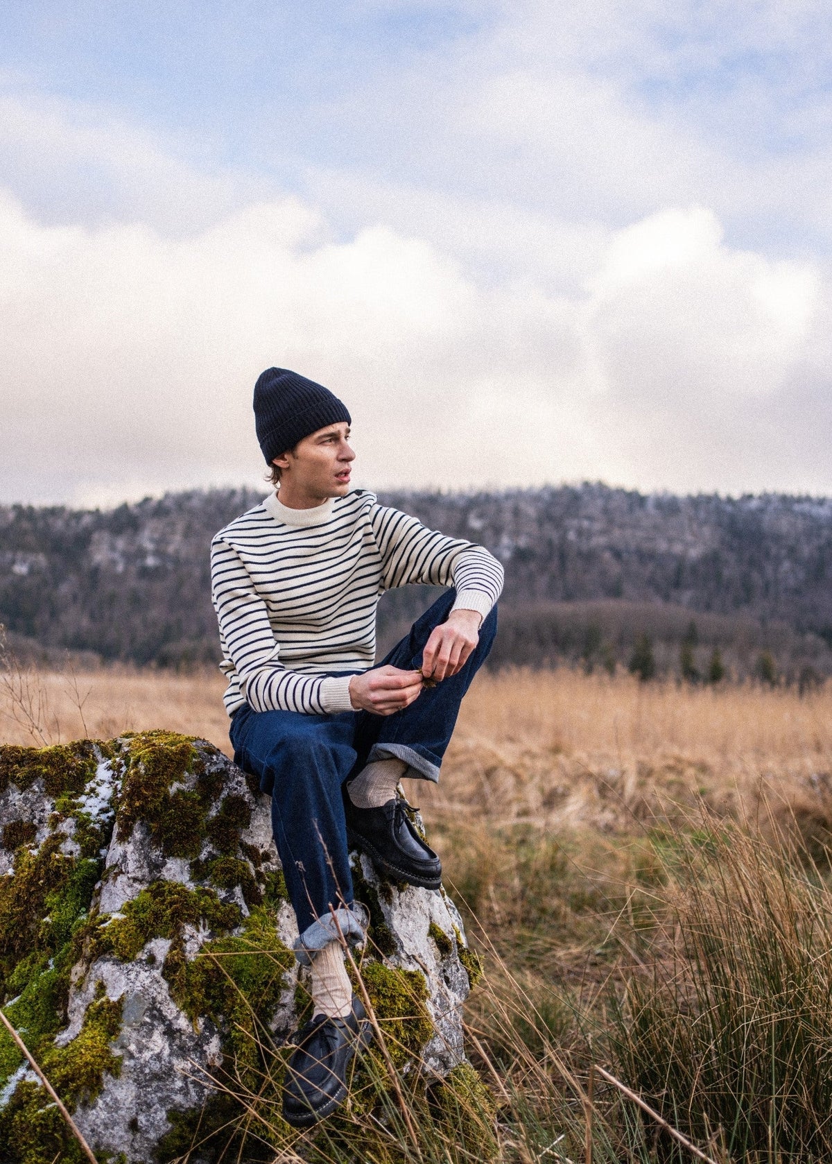 MATELOT Striped Wool Fisherman Sweater (ECRU / NAVY)