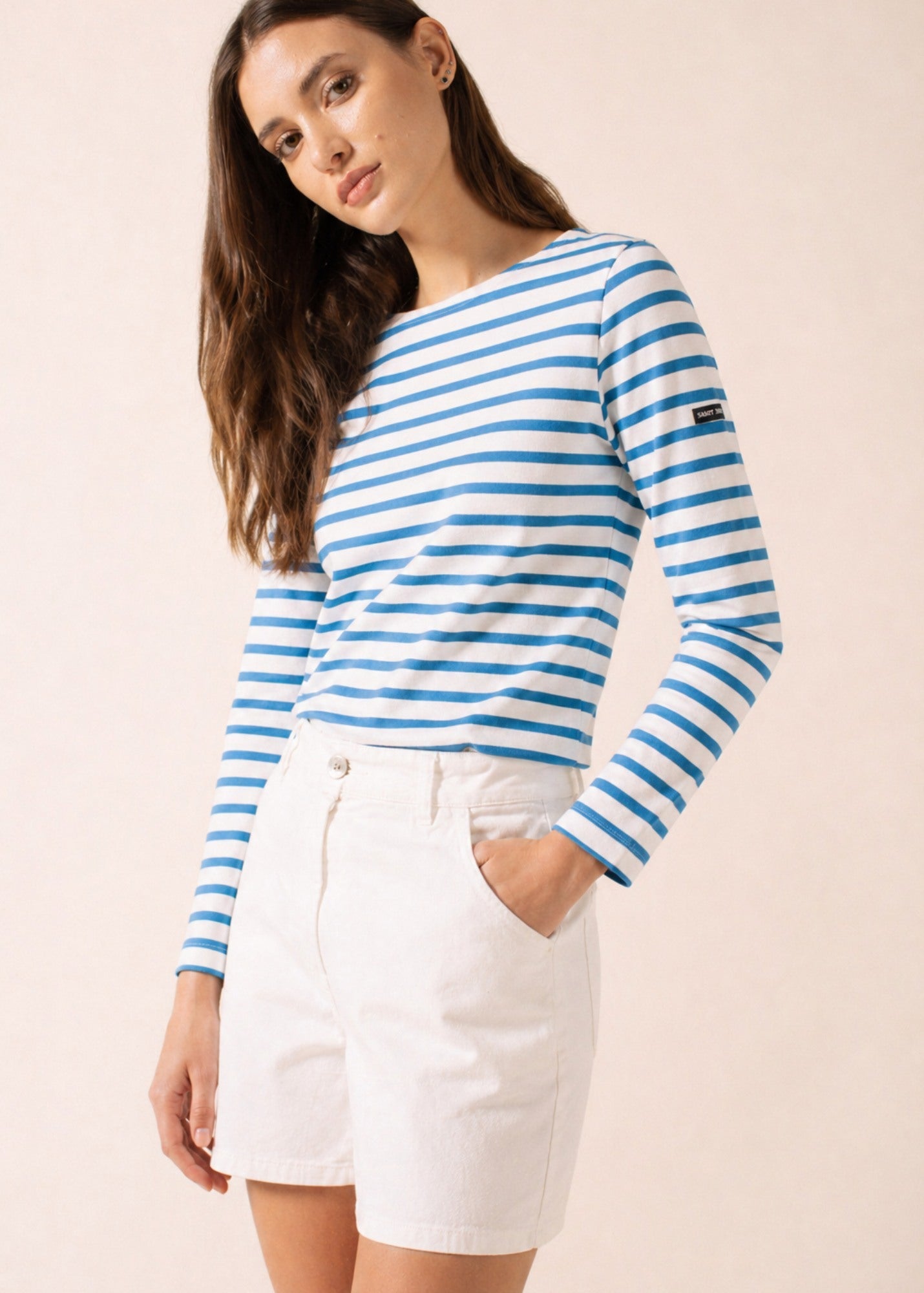 MERIDAME II Breton Shirt (WHITE / CAPRI BLUE)