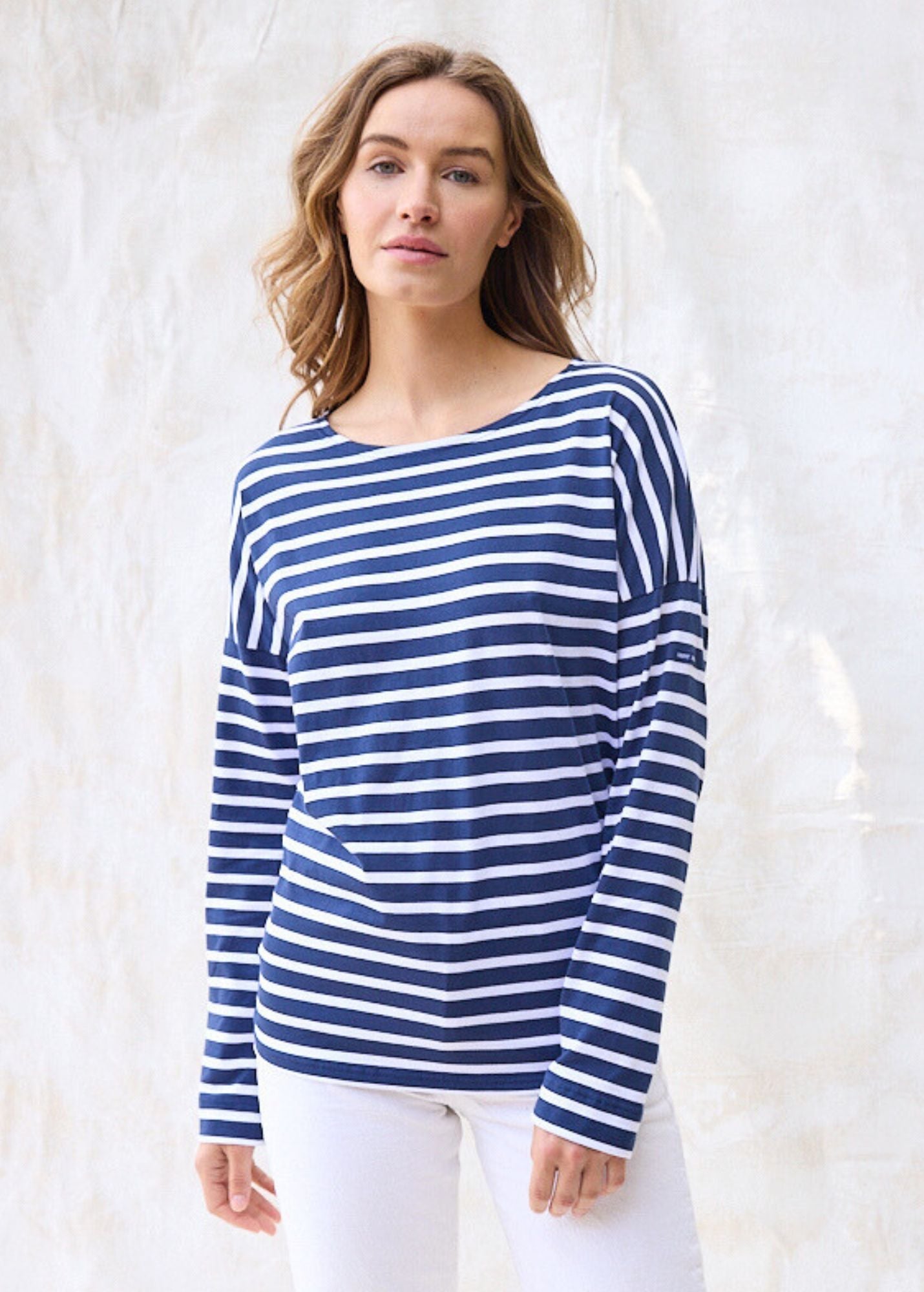 MINQUIERS DROP II Drop-Shoulder Breton Shirt (NAVY / WHITE)