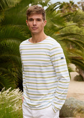 MINQUIERS MODERN TRI Tri-Color Breton Shirt (WHITE / SKYLIGHT BLUE / SAGE OLIVE)