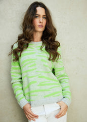 OLTEN Zebra Sweater (GRAY / NEON GREEN)
