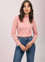 OURAL Striped Turtleneck (WHITE / CORAL)