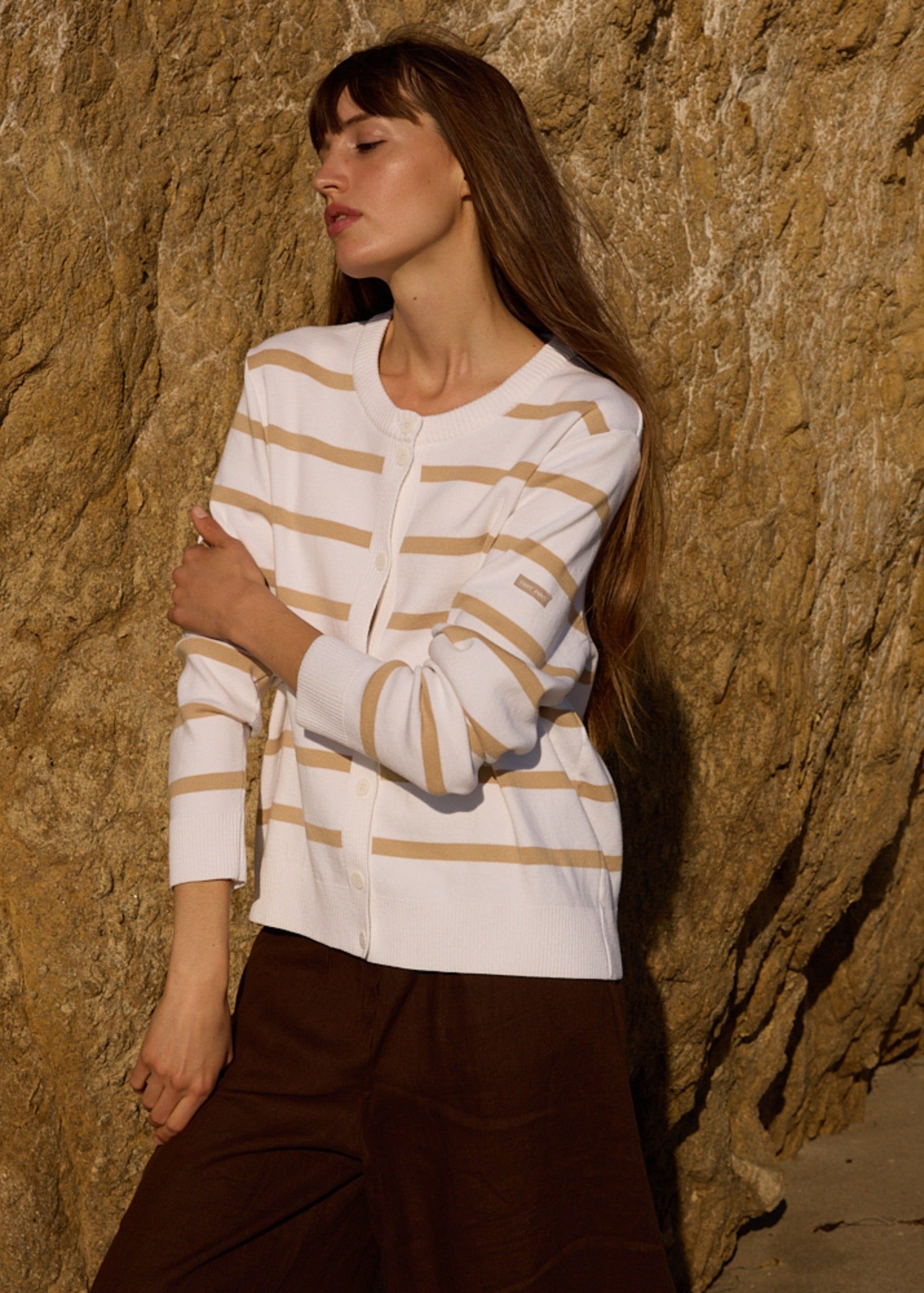 PERPIGNAN Striped Buttoned Cardigan (WHITE / SAIL CANVAS)