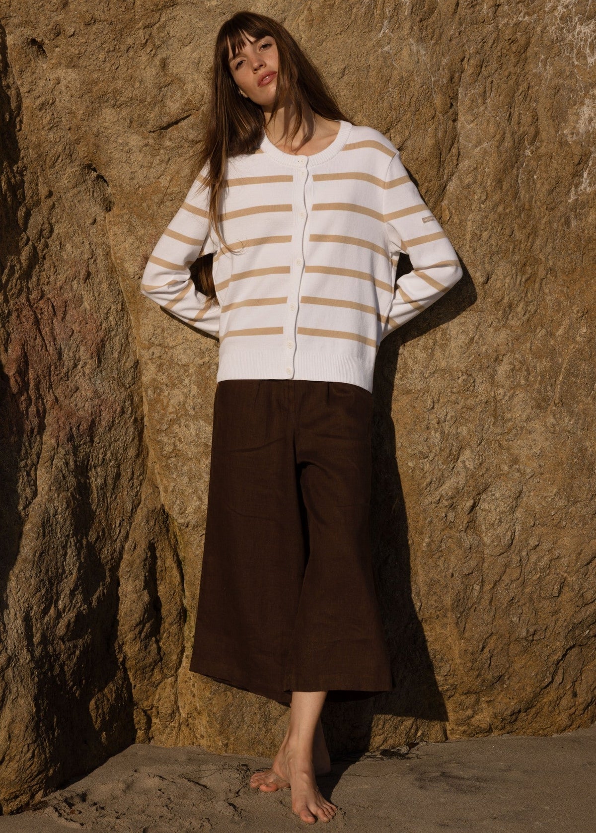 PERPIGNAN Striped Buttoned Cardigan (WHITE / SAIL CANVAS)