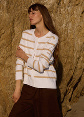 PERPIGNAN Striped Buttoned Cardigan (WHITE / SAIL CANVAS)