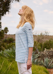 Phare cotton ¾ sleeve Breton shirt (SKYLIGHT BLUE / WHITE)