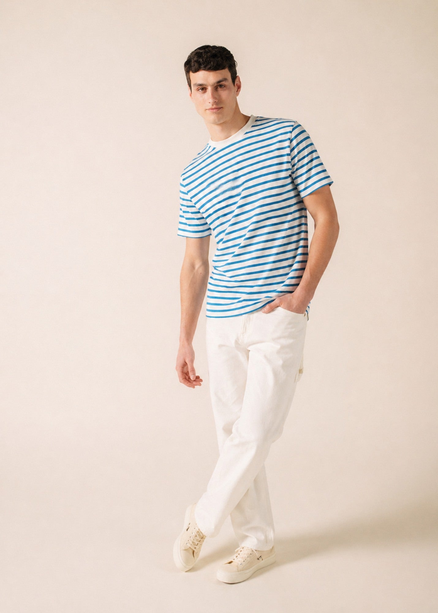 PLOUIDER II Breton T-Shirt (WHITE / CAPRI BLUE)
