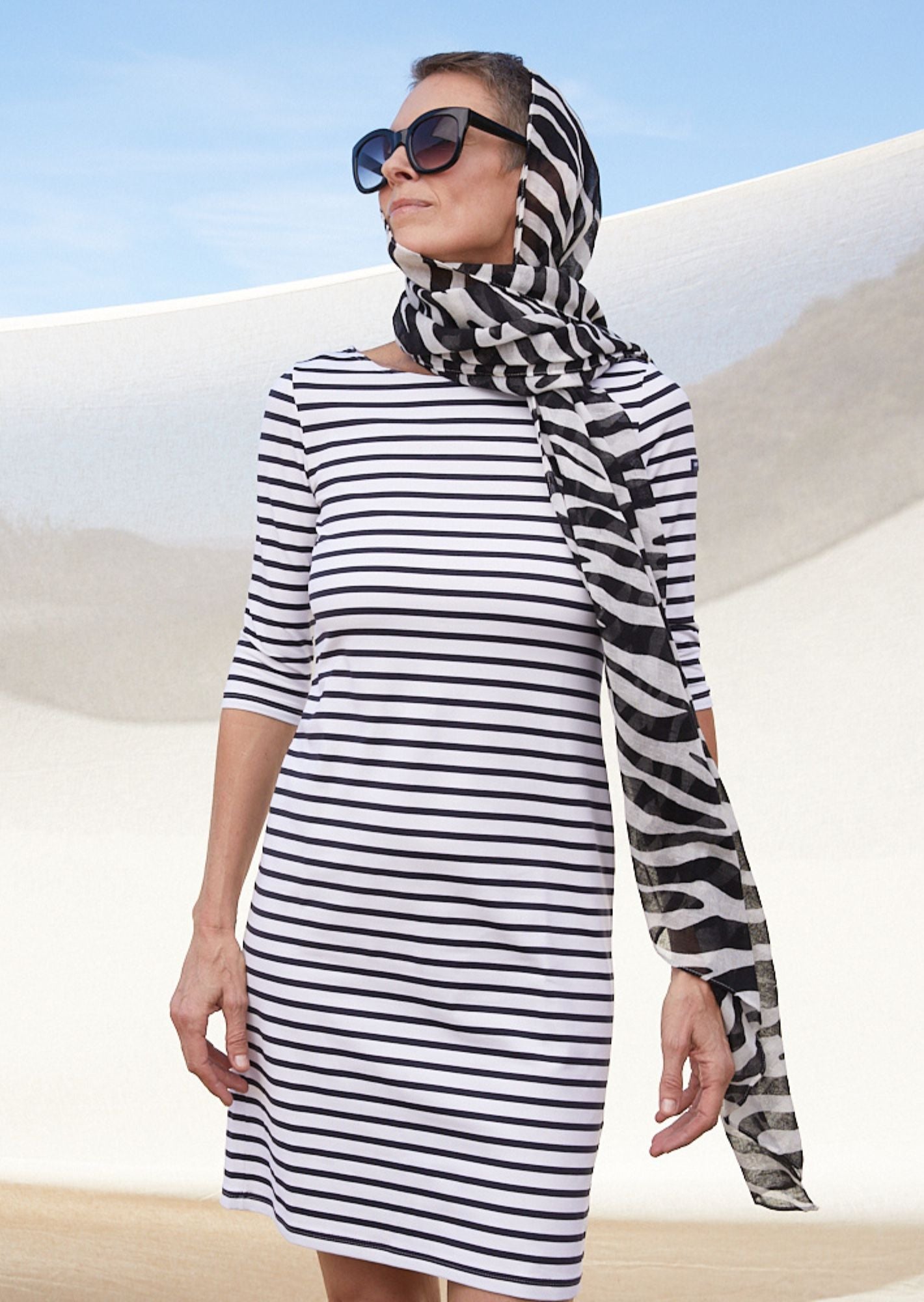 PROPRIANO Anti-Uv Nautical Dress (WHITE / NAVY)