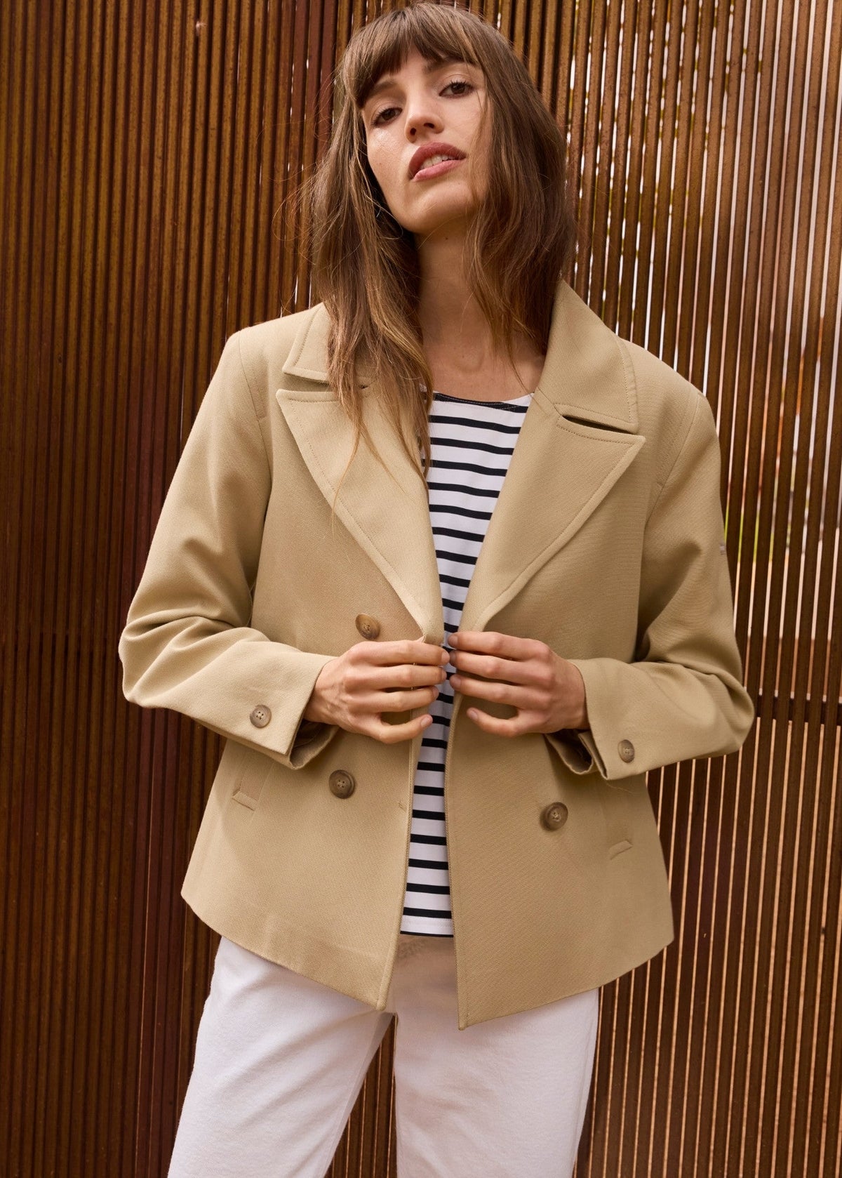 ST CATHY Cotton Canvas Peacoat (BEIGE)