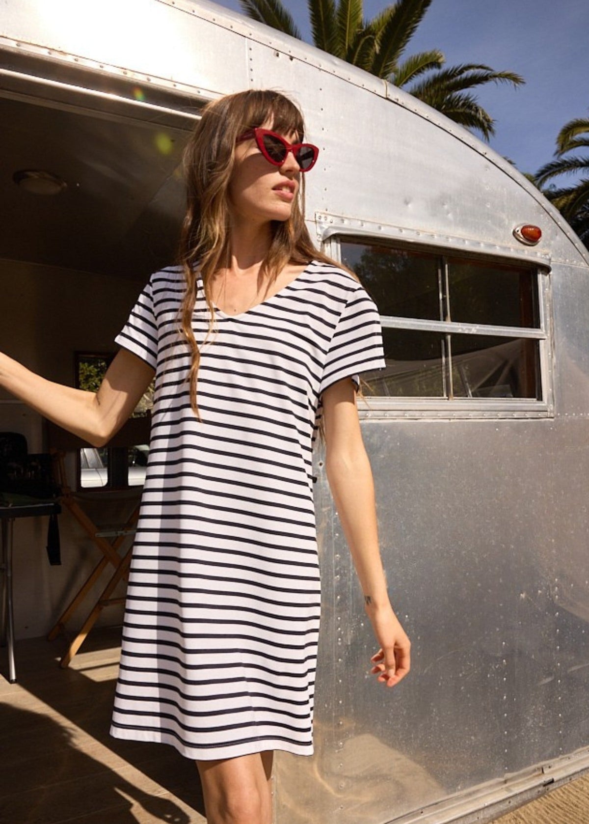 VICQ Striped shift dress (WHITE / NAVY)