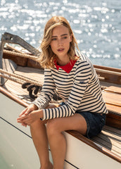 VIRE Breton Shirt with Collar  (ECRU / NAVY / RED)